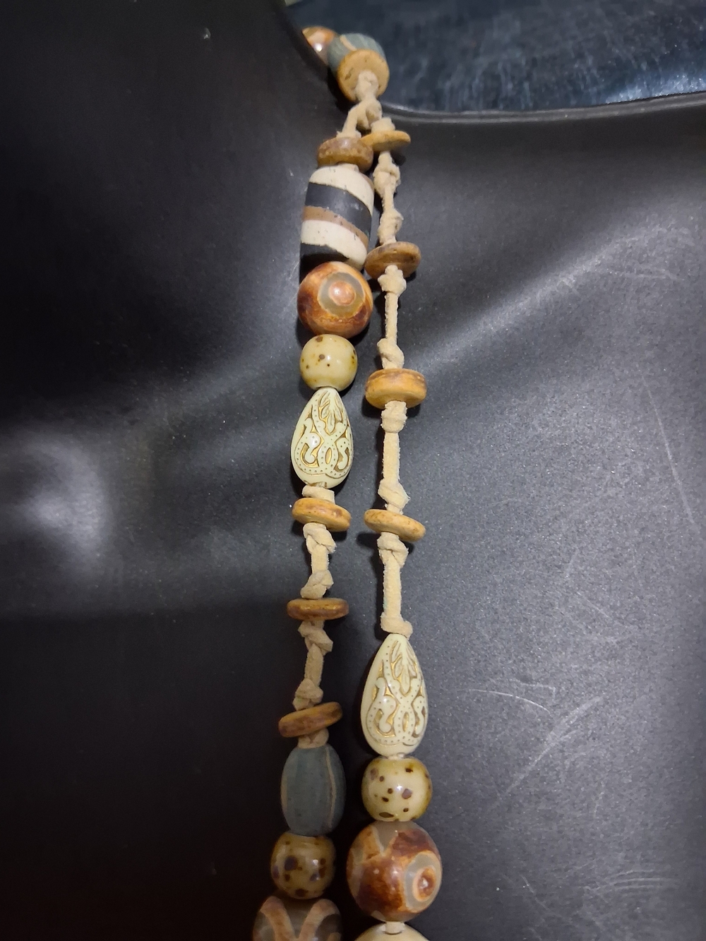 Vintage Rare Handmade Multicolor Stone & Wood Bead Necklace - Neutral Tones - Picture 8 of 16